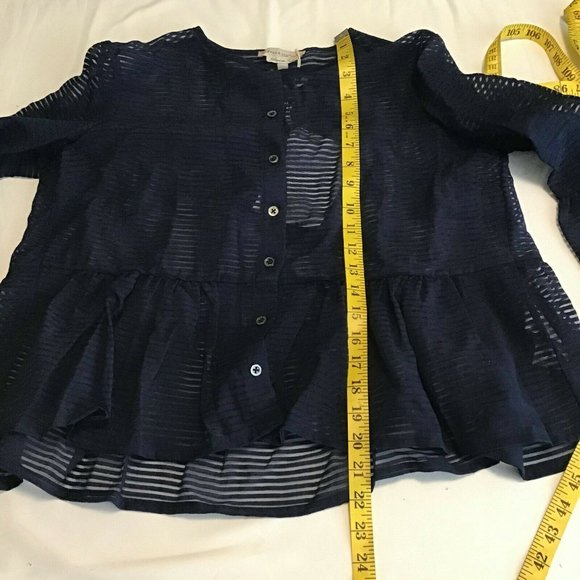 PAUL & JOE Sister Women's Blue Striped Mesh Front Button Blouse Top Size 3 L - Picture 8 of 11